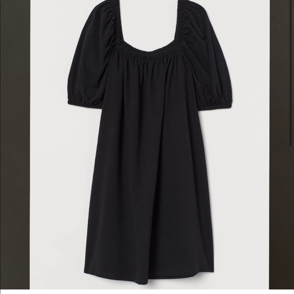 H&M Puff Sleeve Cotton Blend Black Dress